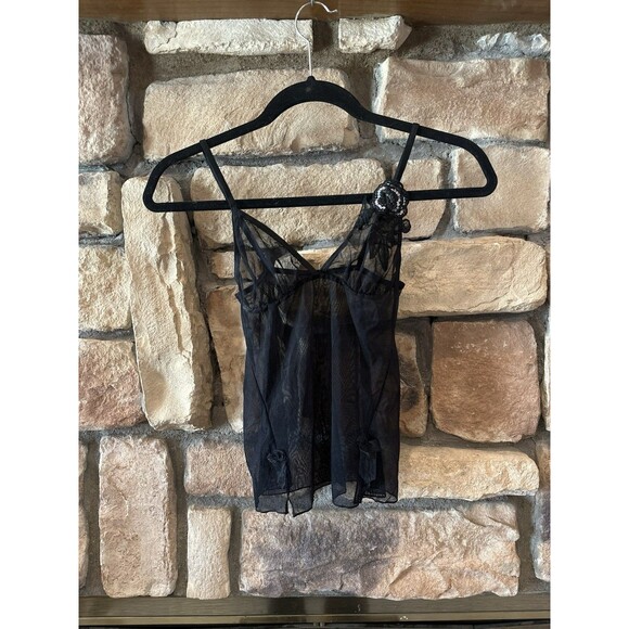 Hypnotic Lingerie Tops - VTG Y2K Hypnotic Lingerie Sequin Euro Top 00s Cami Micro Mesh Bow Floral XS/S